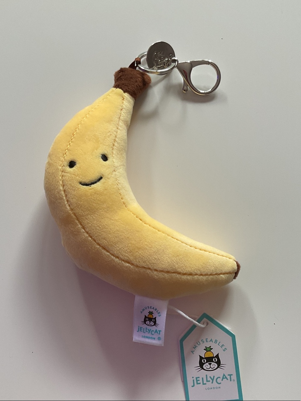 Jellycat Yellow Banana Plush Key Clip with Smile